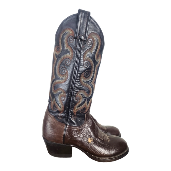 Tony Lama Exotic Leather Western Boots in Chocolate / Black 5.5 B FLAWED - Picture 4 of 13